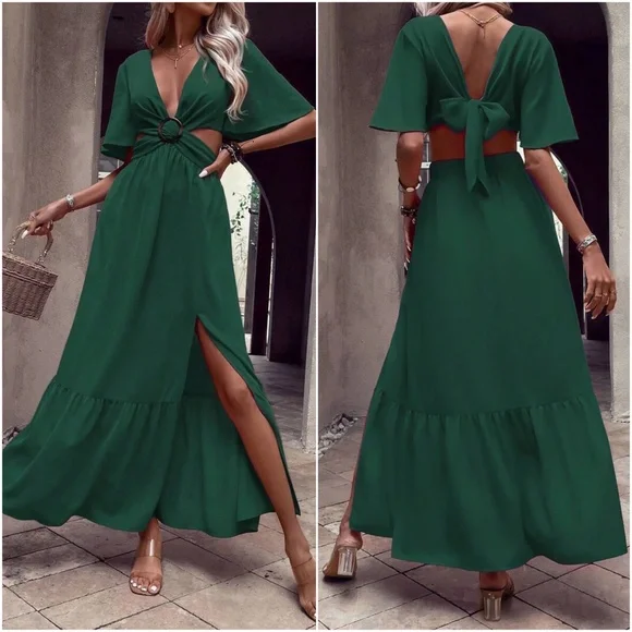 Plunging Neck cut out butterfly Sleeve Maxi Dress - Picture 6 of 9